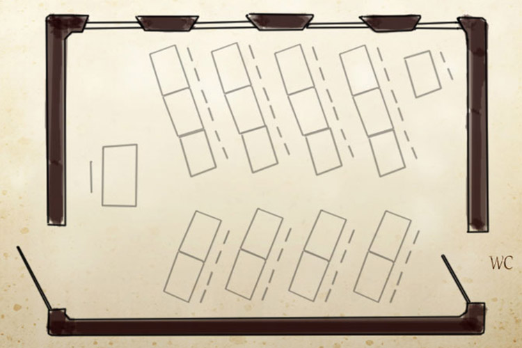 Skiss planritning konferensrum Tingssalen